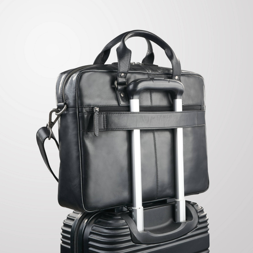 Torba męska na ramię do ręki skórzana na laptopa dokumenty A4 czarna pojemna SL-08-BL