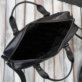 Torba męska na ramię do ręki skórzana na laptopa dokumenty A4 czarna pojemna SL-08-BL
