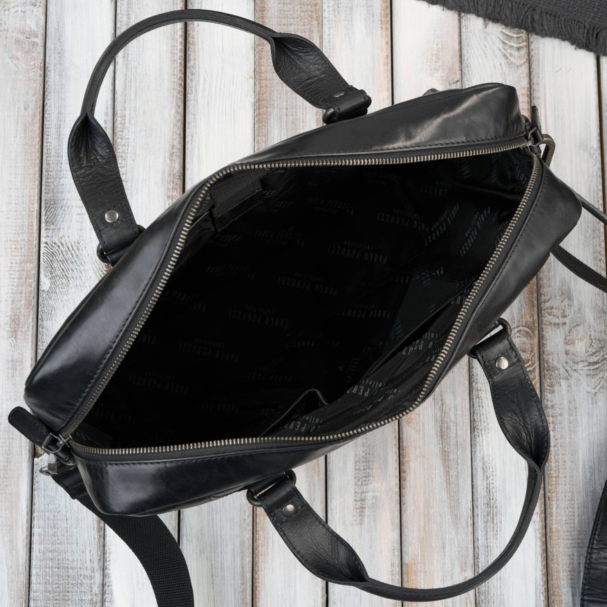 Torba męska na ramię do ręki skórzana na laptopa dokumenty A4 czarna pojemna SL-08-BL
