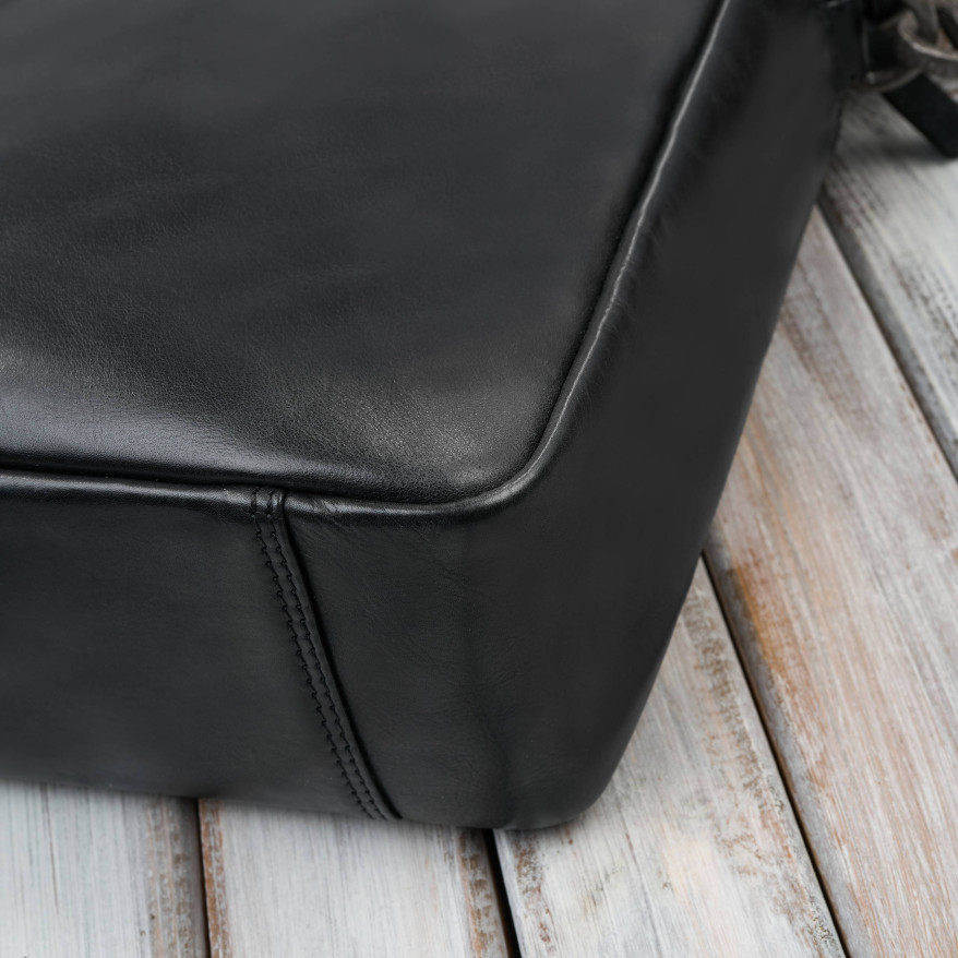 Torba męska na ramię do ręki skórzana na laptopa dokumenty A4 czarna pojemna SL-08-BL