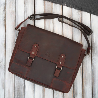 Torba skórzana męska na ramie na laptopa brązowa vintage SL-09-BR