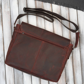 Torba skórzana męska na ramie na laptopa brązowa vintage SL-09-BR