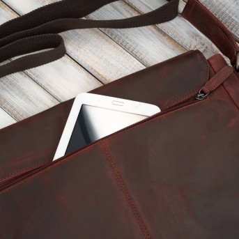 Torba skórzana męska na ramie na laptopa brązowa vintage SL-09-BR