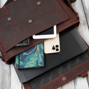 Torba skórzana męska na ramie na laptopa brązowa vintage SL-09-BR