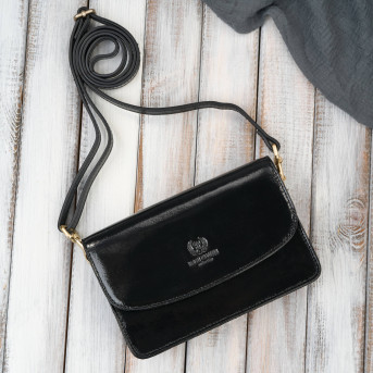 Mała czarna torebka damska skórzana lakierowana kopertówka Paolo Peruzzi AY-18-BL