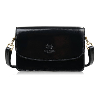 Torebka damska ze skóry naturalnej lakierowanej mała czarna kopertówka na ramię do ręki Paolo Peruzzi AY-18-BL