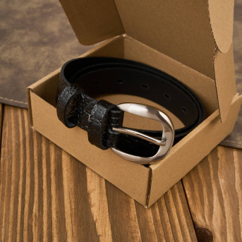 Pasek damski skórzany 90 cm do spodni wąski czarny croco srebrna klamra