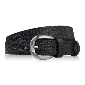 Pasek damski skórzany 90 cm do spodni wąski czarny croco srebrna klamra PG-12-CSBL-90