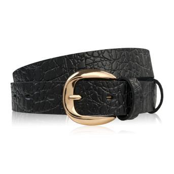 Pasek damski skórzany 90 cm do spodni wąski czarny croco złota klamra