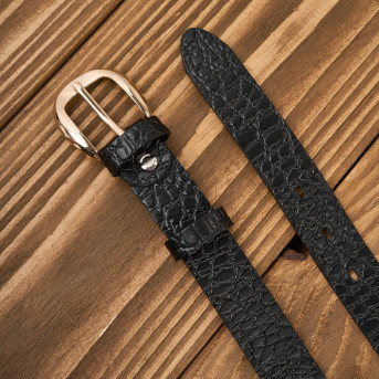 Pasek damski skórzany 110 cm do spodni wąski czarny croco złota klamra