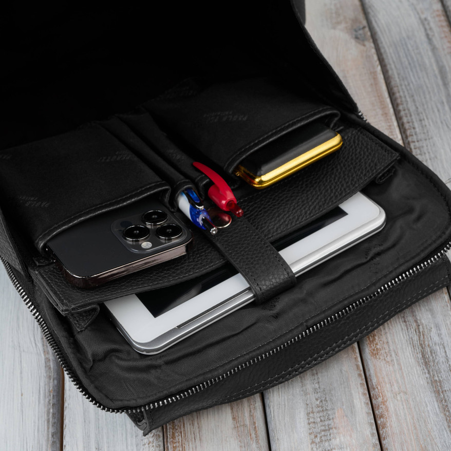 Plecak skórzany czarny miejski do pracy premium kompaktowy Paolo Peruzzi T-144-BL