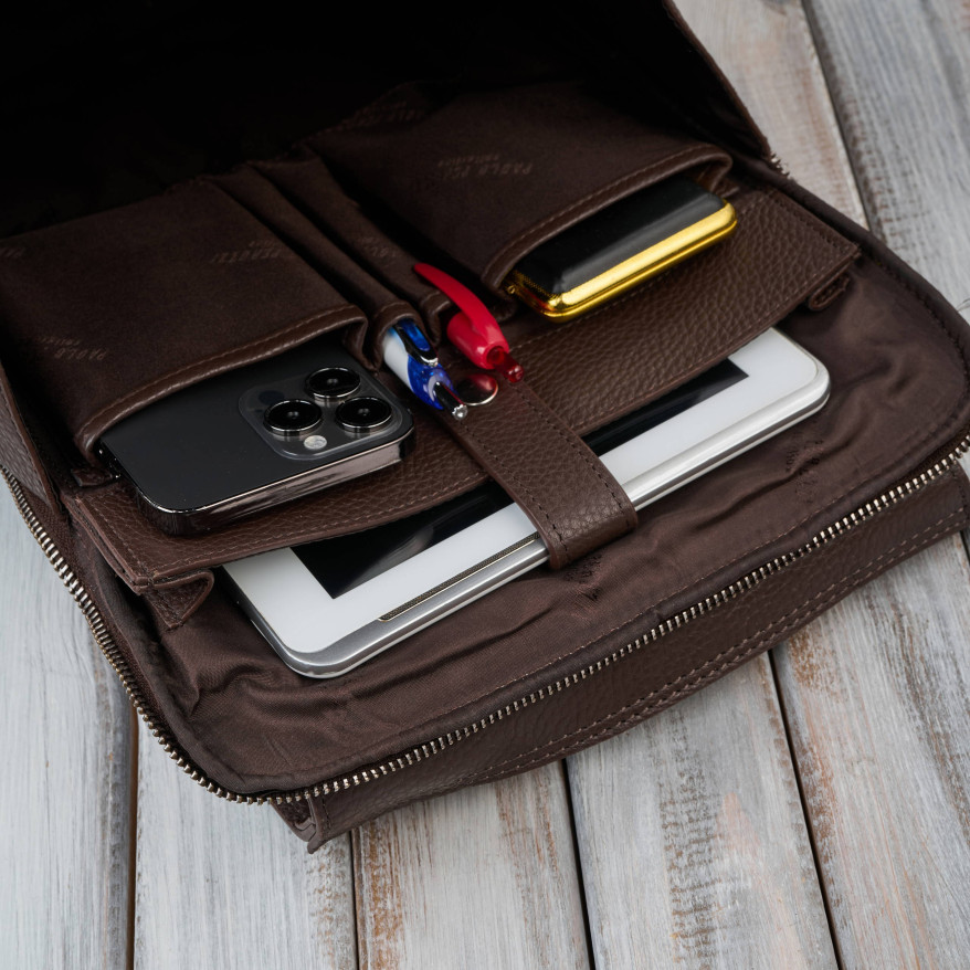 Plecak skórzany brązowy miejski do pracy premium kompaktowy Paolo Peruzzi T-144-BR