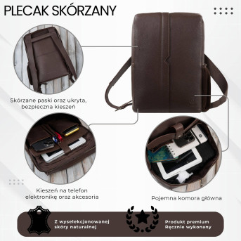 Plecak skórzany brązowy miejski do pracy premium kompaktowy Paolo Peruzzi T-144-BR