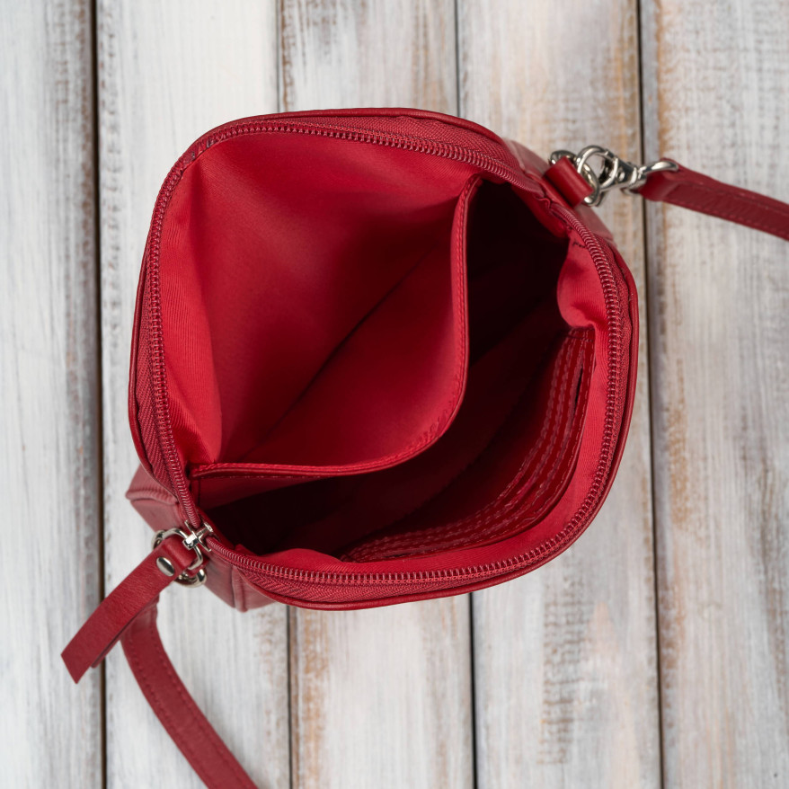 Mała torebka damska skórzana kopertówka na ramię crossbody do ręki czerwona AY-24-RD