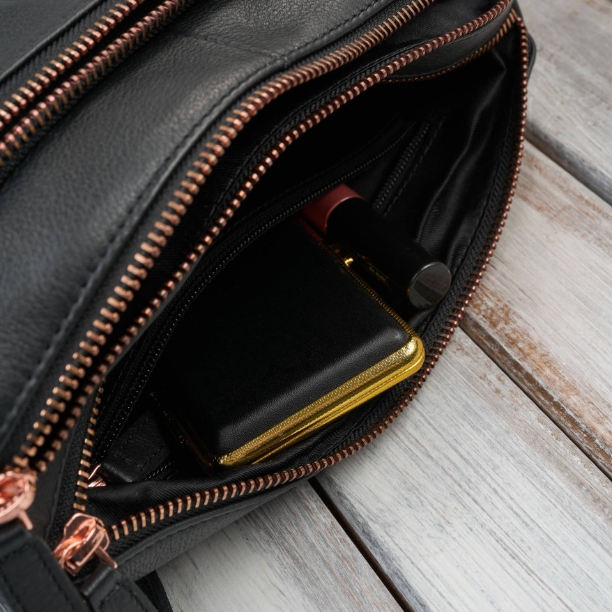 Klasyczna torebka damska skórzana czarna Paolo Peruzzi AY-22-BLRG rose gold