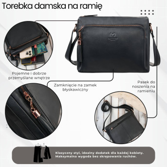 Klasyczna torebka damska skórzana czarna Paolo Peruzzi AY-22-BLRG rose gold