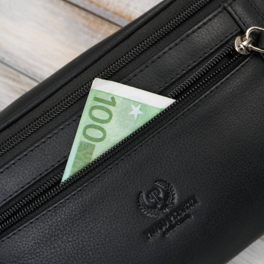 Saszetka męska skórzana nerka na pas czarna modna pojemna Paolo Peruzzi AY-28-BL