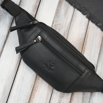 Saszetka męska skórzana nerka na pas czarna modna pojemna Paolo Peruzzi AY-28-BL