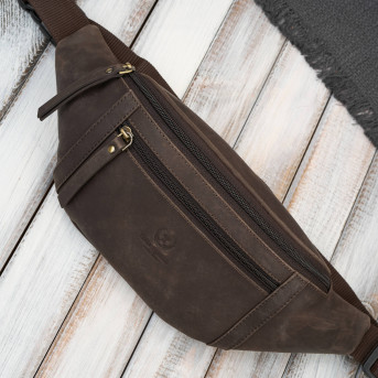 Saszetka męska skórzana nerka na pas brązowa vintage pojemna Paolo Peruzzi AY-29-HBR