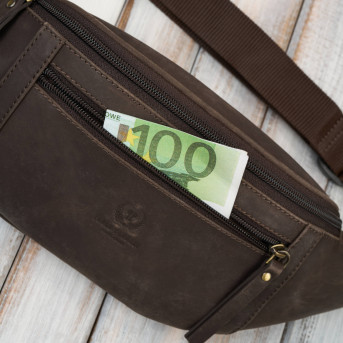 Saszetka męska skórzana nerka na pas brązowa vintage pojemna Paolo Peruzzi AY-29-HBR