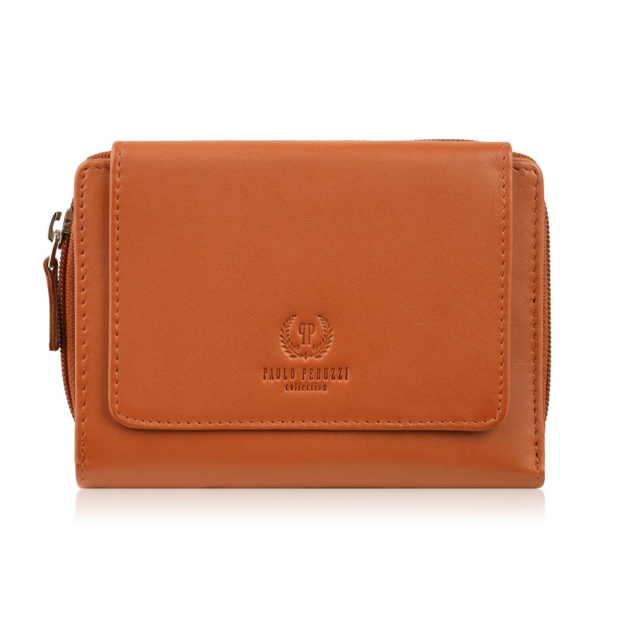 Portfel damski skórzany pomarańczowy duży w orientacji poziomej z RFID Paolo Peruzzi SL-07-OR