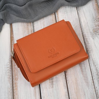 Portfel damski skórzany pomarańczowy duży w orientacji poziomej z RFID Paolo Peruzzi SL-07-OR