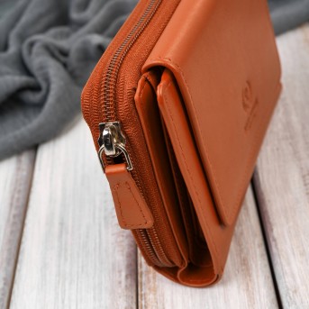 Portfel damski skórzany pomarańczowy duży w orientacji poziomej z RFID Paolo Peruzzi SL-07-OR