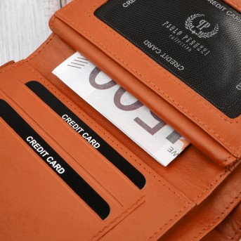 Portfel damski skórzany pomarańczowy duży w orientacji poziomej z RFID Paolo Peruzzi SL-07-OR