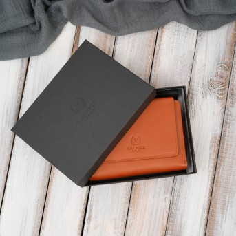 Portfel damski skórzany pomarańczowy duży w orientacji poziomej z RFID Paolo Peruzzi SL-07-OR