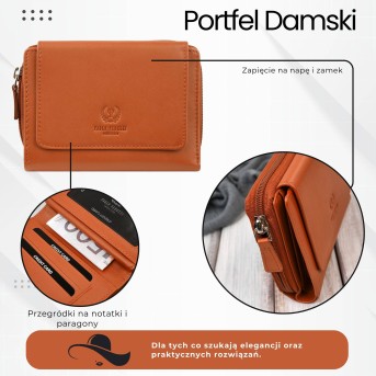 Portfel damski skórzany pomarańczowy duży w orientacji poziomej z RFID Paolo Peruzzi SL-07-OR
