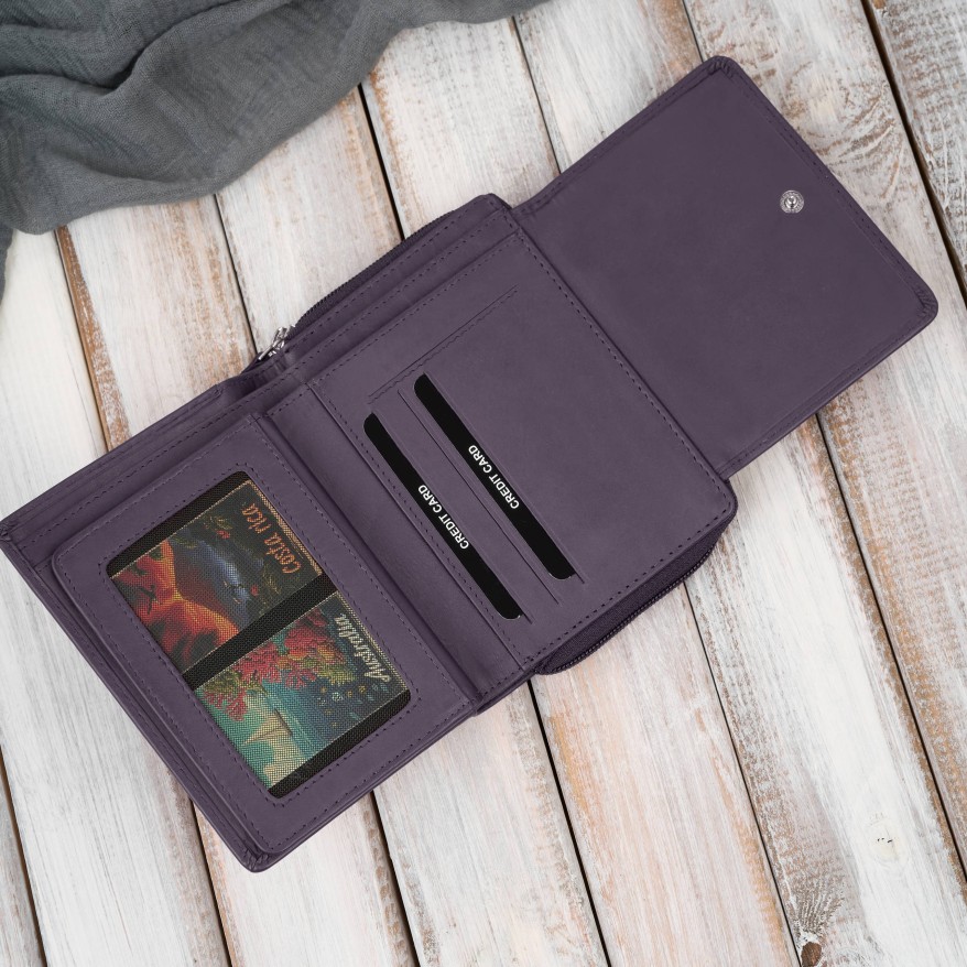 Portfel damski skórzany fioletowy duży w orientacji poziomej z RFID Paolo Peruzzi SL-07-VI