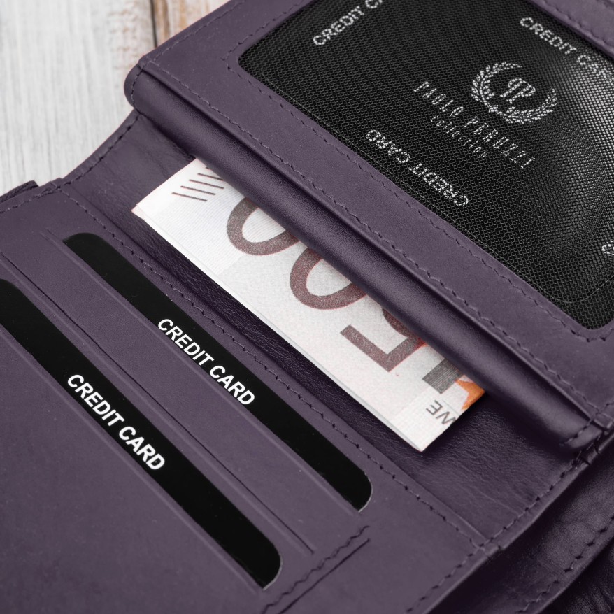Portfel damski skórzany fioletowy duży w orientacji poziomej z RFID Paolo Peruzzi SL-07-VI