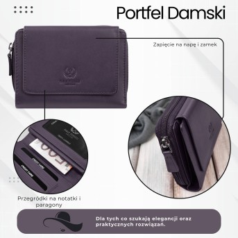 Portfel damski skórzany fioletowy duży w orientacji poziomej z RFID Paolo Peruzzi SL-07-VI