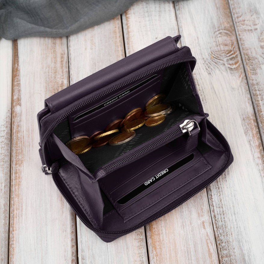 Portfel damski skórzany mały fioletowy w orientacji poziomej z RFID Paolo Peruzzi SL-06-VI