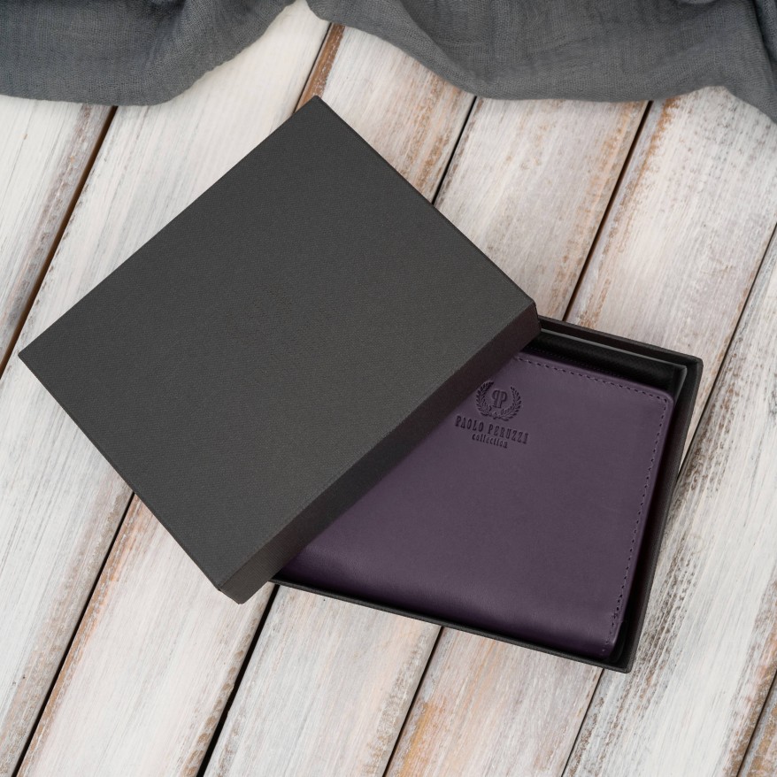Portfel damski skórzany mały fioletowy w orientacji poziomej z RFID Paolo Peruzzi SL-06-VI