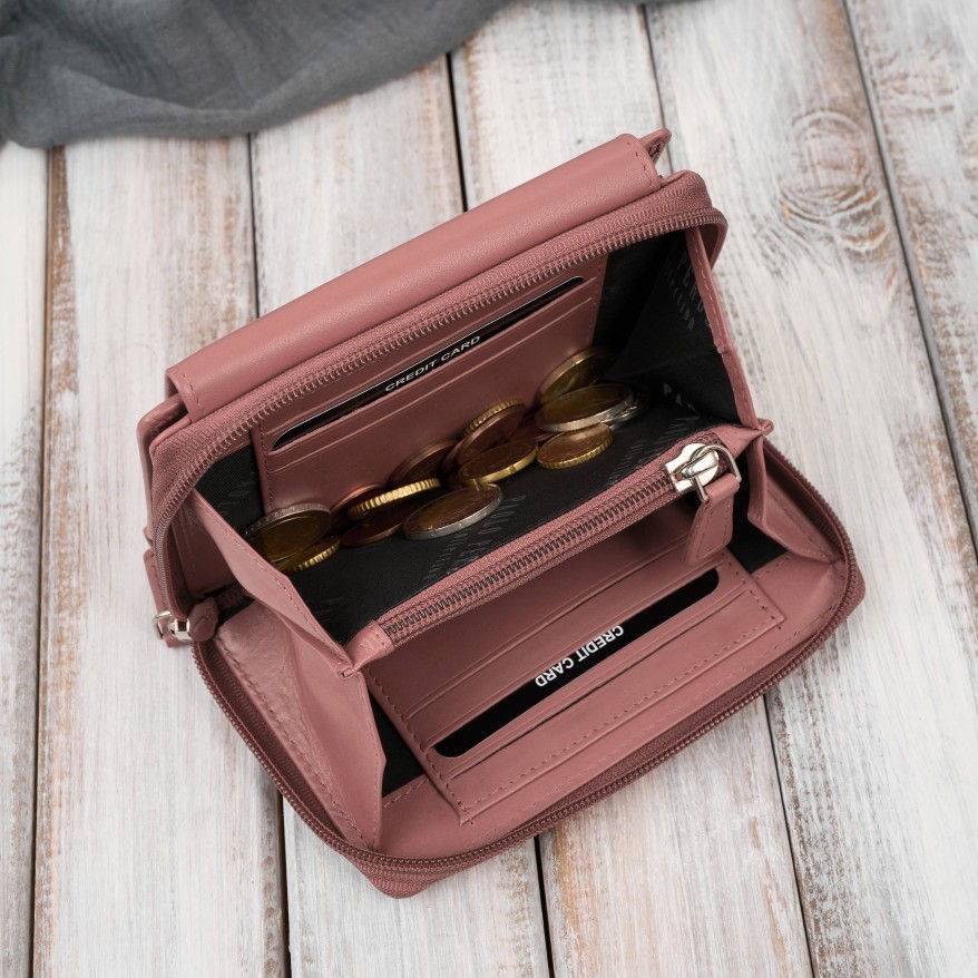 Portfel damski skórzany mały różowy pastelowy w orientacji poziomej z RFID Paolo Peruzzi SL-06-PI