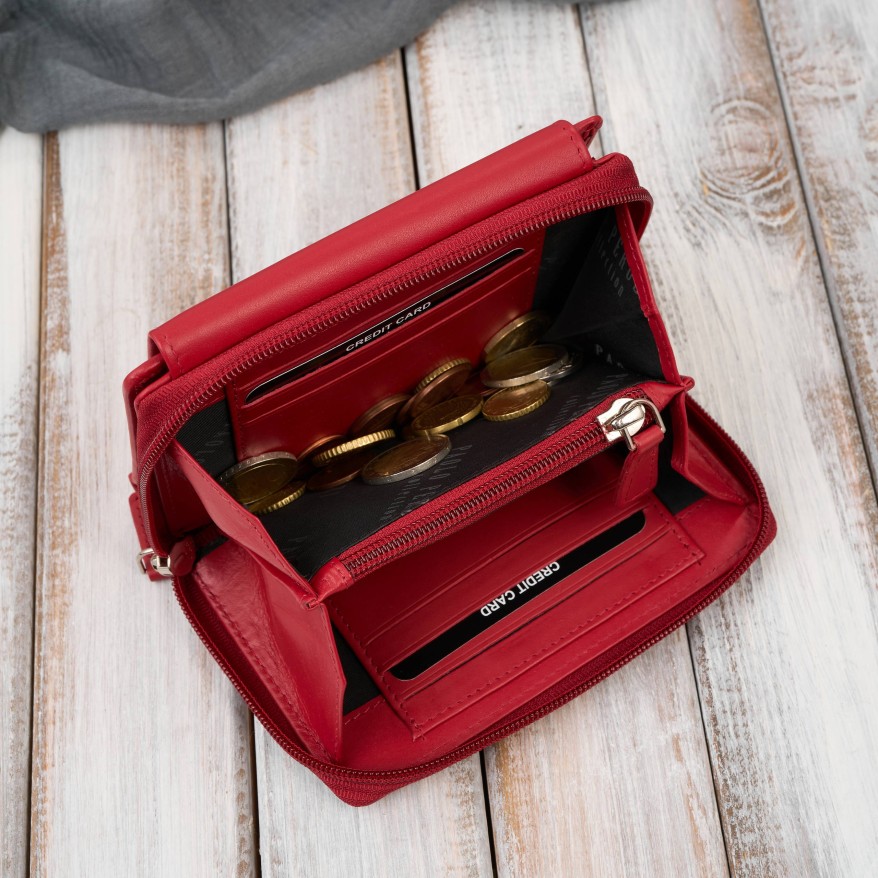 Portfel damski skórzany mały czerwony w orientacji poziomej z RFID Paolo Peruzzi SL-06-RD