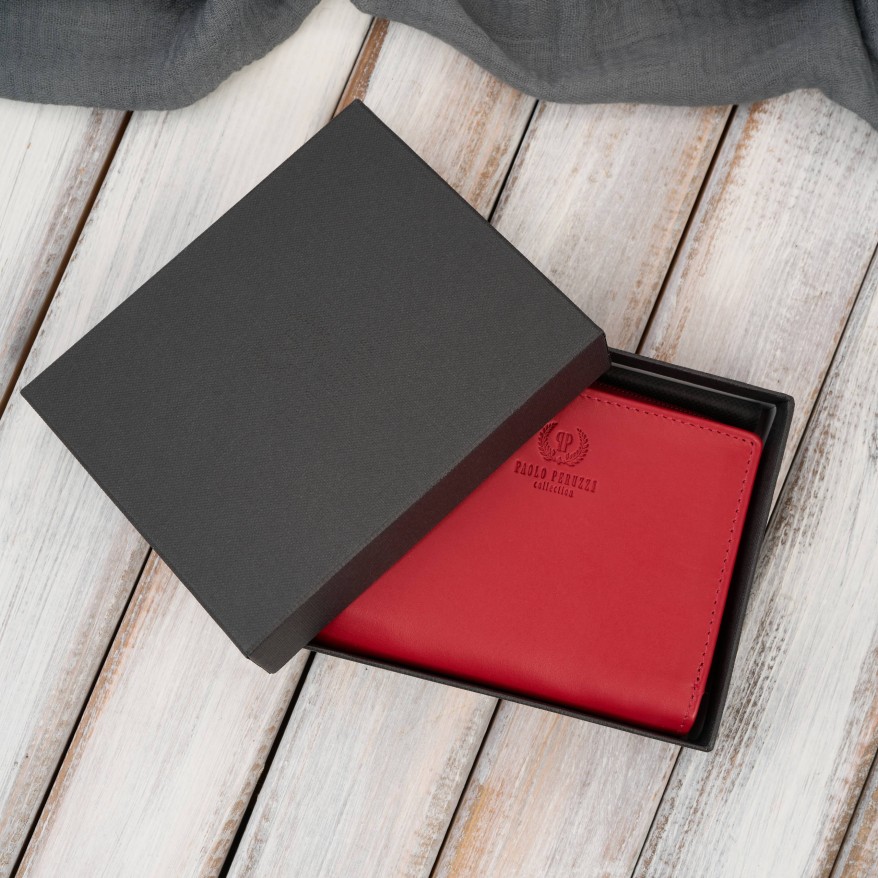 Portfel damski skórzany mały czerwony w orientacji poziomej z RFID Paolo Peruzzi SL-06-RD