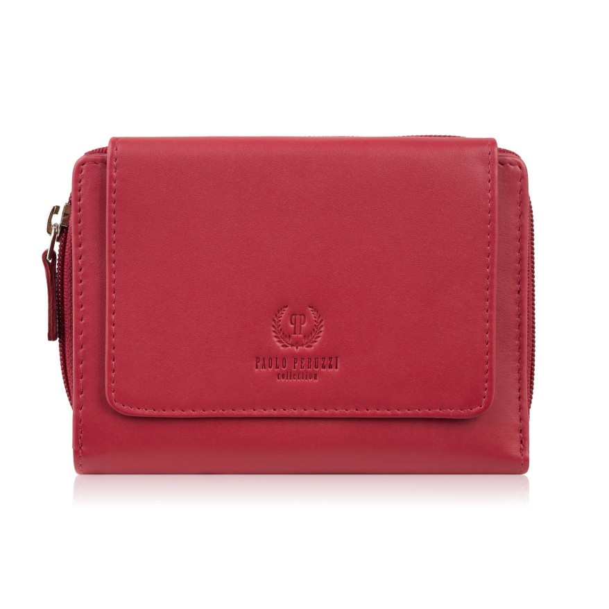 Portfel damski skórzany czerwony duży w orientacji poziomej z RFID Paolo Peruzzi SL-07-RD