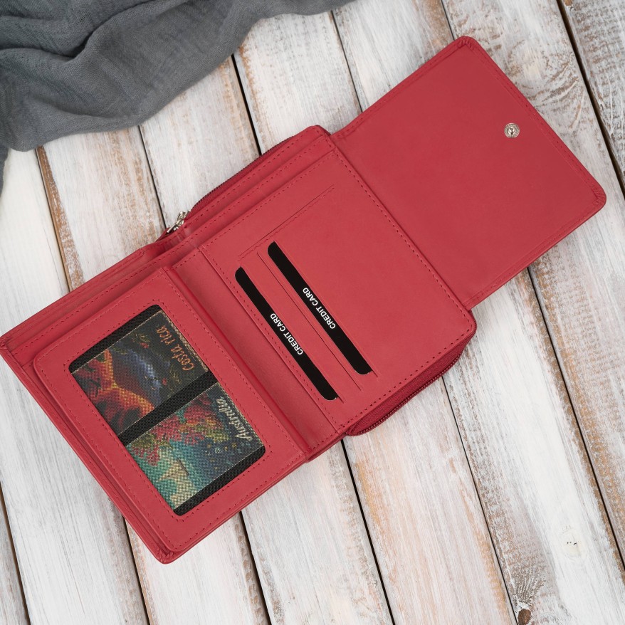 Portfel damski skórzany czerwony duży w orientacji poziomej z RFID Paolo Peruzzi SL-07-RD