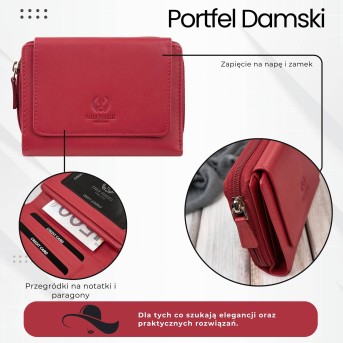 Portfel damski skórzany czerwony duży w orientacji poziomej z RFID Paolo Peruzzi SL-07-RD