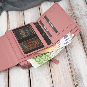 Portfel damski skórzany różowy duży w orientacji poziomej z RFID Paolo Peruzzi SL-07-PI