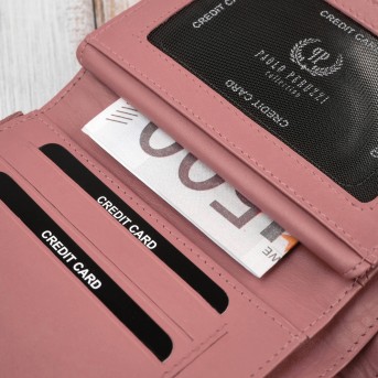Portfel damski skórzany różowy duży w orientacji poziomej z RFID Paolo Peruzzi SL-07-PI