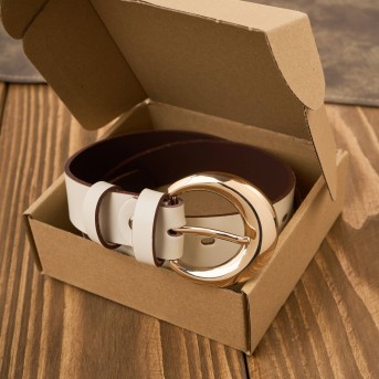 Pasek damski skórzany 110 cm do spodni wąski kremowy licowy złota klamra PG-13-ECRZ-110