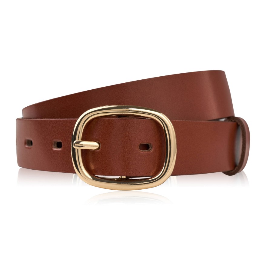 Pasek damski skórzany 110 cm do spodni brązowy licowy ze złotą klamrą PG-15-TCZ-110