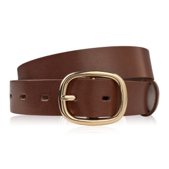 Pasek damski skórzany 90 cm do spodni brązowy licowy ze złotą klamrą PG-15-TBZ-90