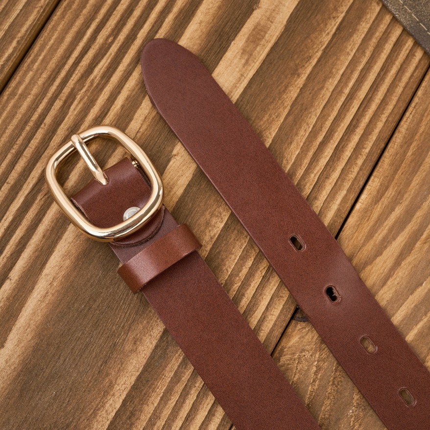 Pasek damski skórzany 100 cm do spodni brązowy licowy ze złotą klamrą PG-15-TBZ-100