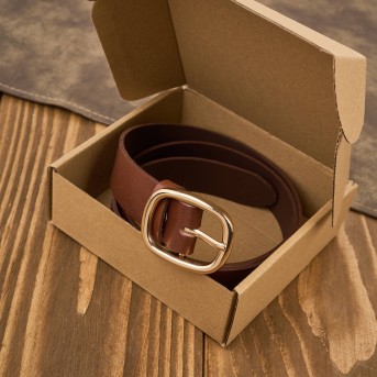 Pasek damski skórzany 100 cm do spodni brązowy licowy ze złotą klamrą PG-15-TBZ-100