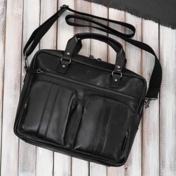 Skórzana torba na laptopa męska na dokumenty czarna Paolo Peruzzi SL-01-BL
