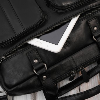 Skórzana torba na laptopa męska na dokumenty czarna Paolo Peruzzi SL-01-BL